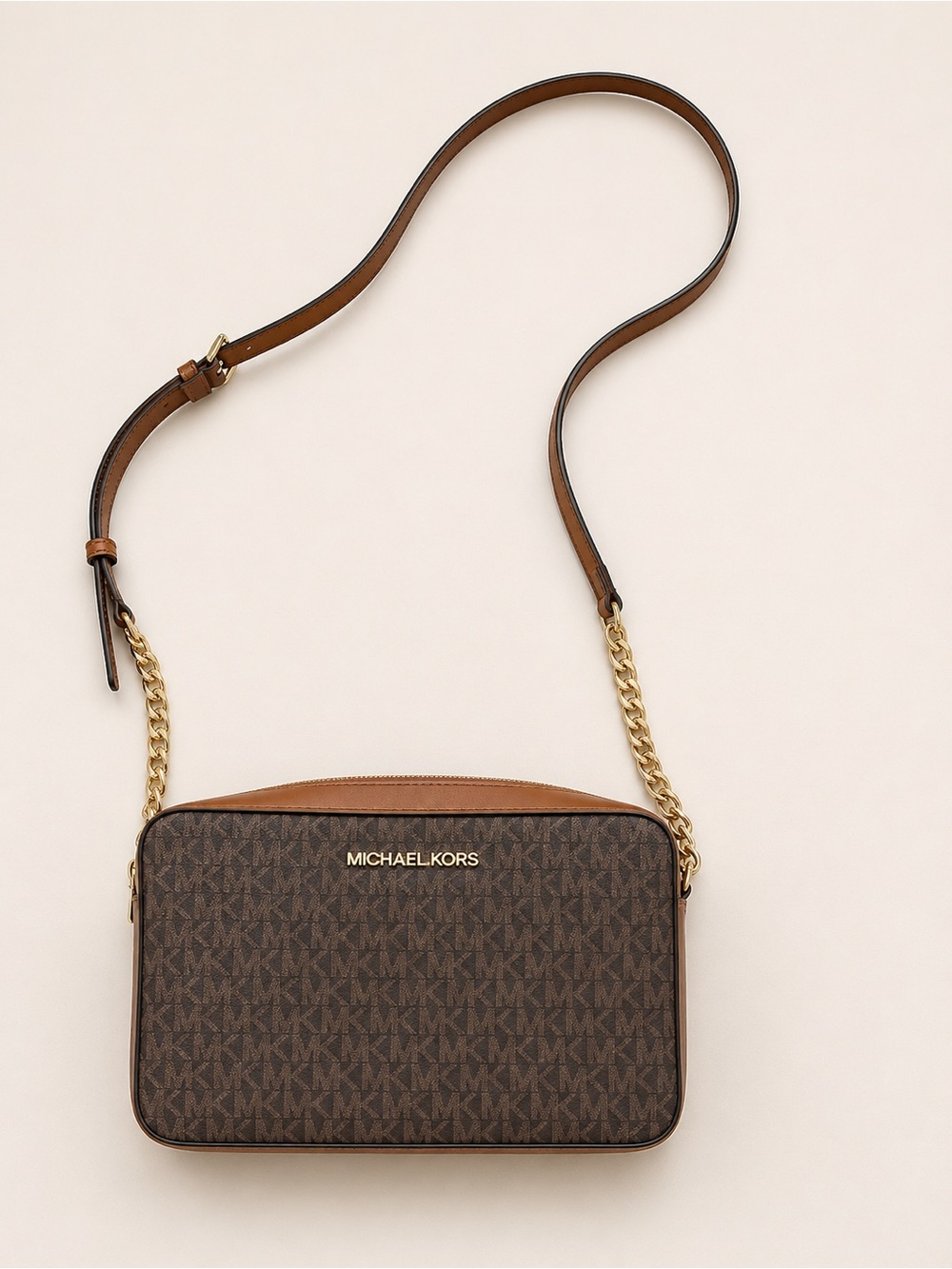 Michael Kors Jet Set Large East/West Crossbody Bag Brown Signature MK New NWOT